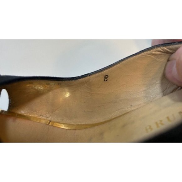 Women's Vintage 1980's Bruno Magli Black Gold Suede Heels Size 8M Peep Toe - Picture 8 of 10